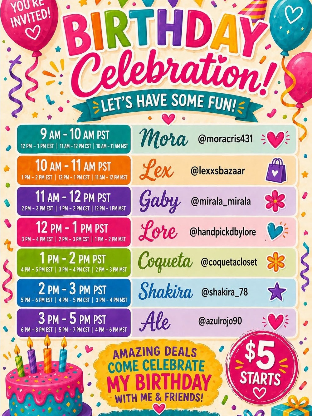 Birthday Celebration Party Poster - Colorful Pink & Multicolor